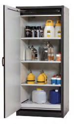 Bezpečnostní skříň s požární odolností 30min (levé dveře)_3x police, 1x spodní záchytná vana, ocelový poplastovaný plech